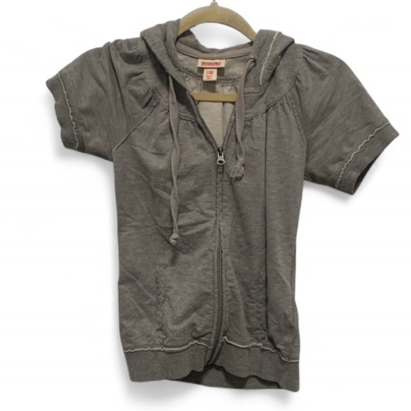 Vintage Tops - Y2K Mossimo Gray Short Sleeve Zip Up Hoodie Size XS